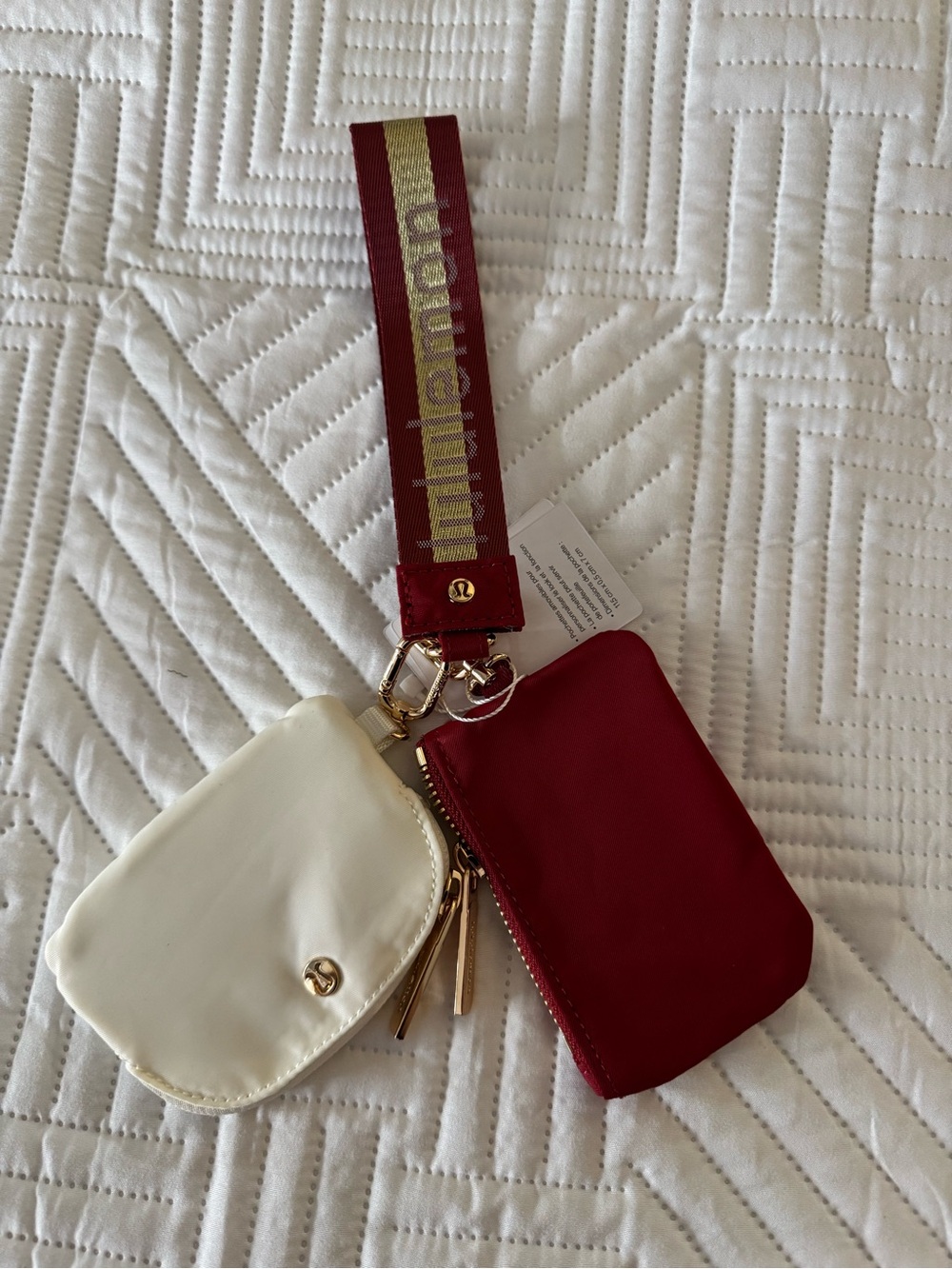 Red and Cream Wristlet Key Pouch Set